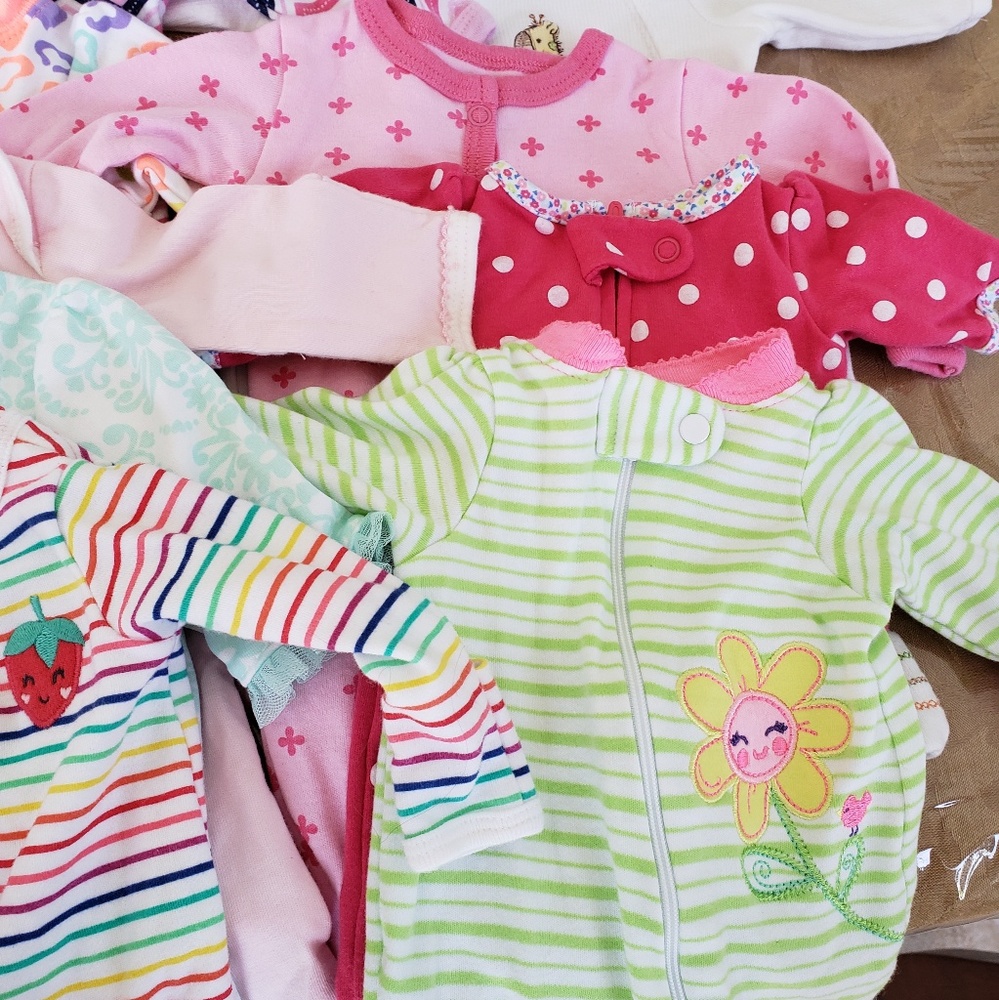 Lot of Preemie baby sleep and play onesies